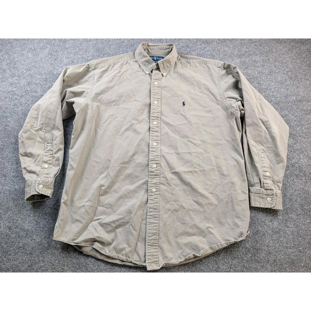 Vintage Polo Ralph Lauren Blake Shirt Mens L Tan Khaki Long Sleeve Button Down